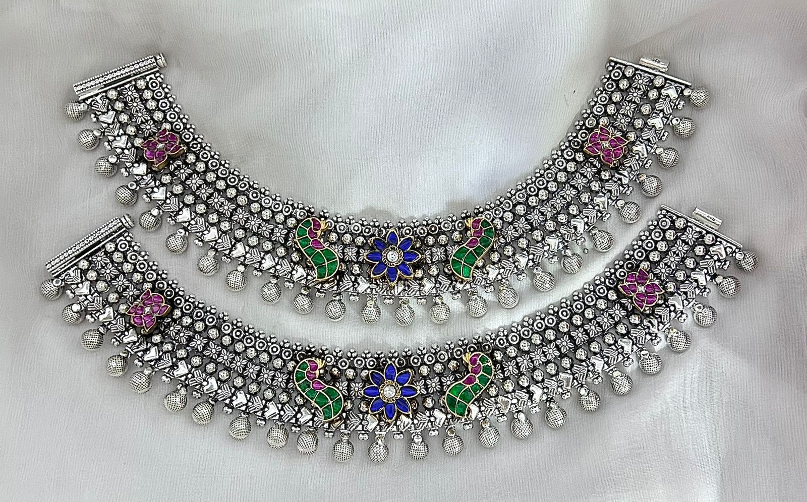 jadau stone silver payal